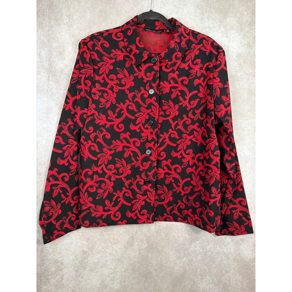 Briggs New York Womens XL‎ Red Black Floral Print Button Up Long Sleeve Blouse